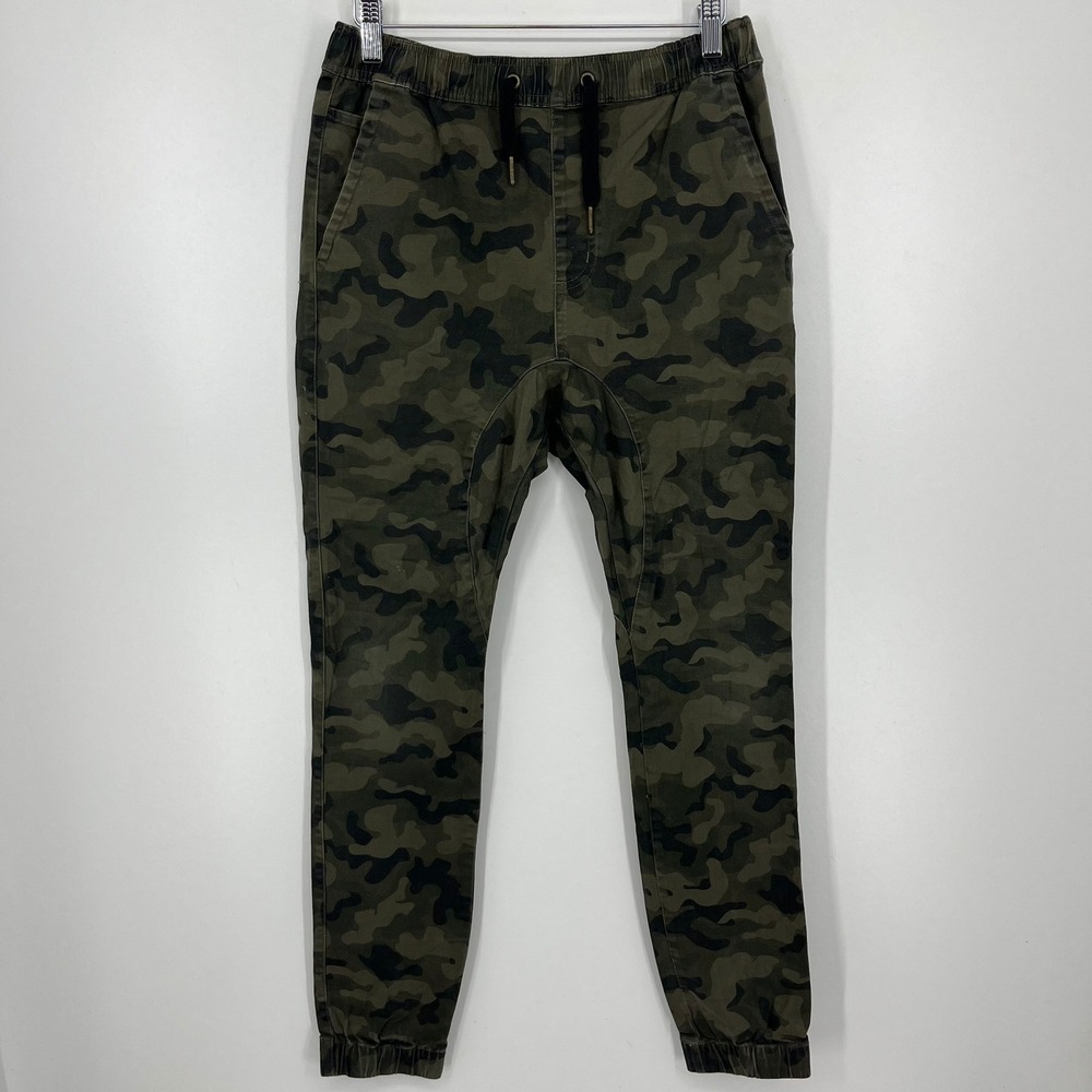 Zanerobe Sureshot Camo Joggers Mens 32 Green Camouflage Drop Crotch Pants